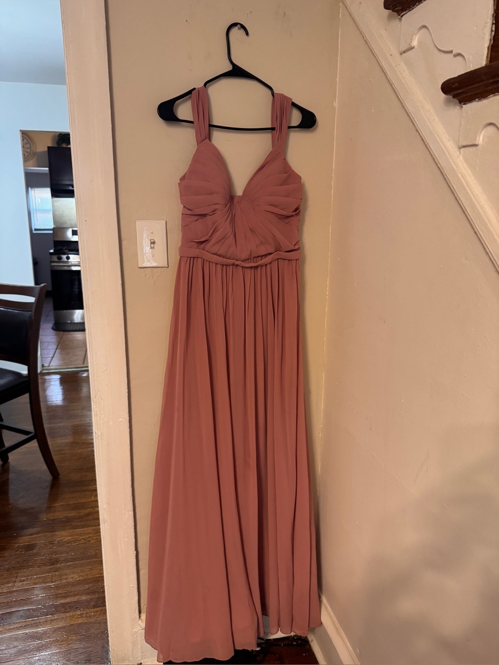 Mauve Pink Pleated Chiffon Maxi Dress